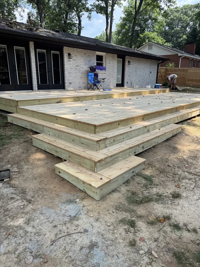 704 sq ft Multi-Level Cedar Deck with Waterfall Steps